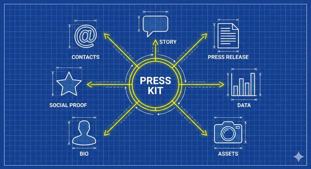 Plan technique et structure des 7 éléments d'un dossier de presse
