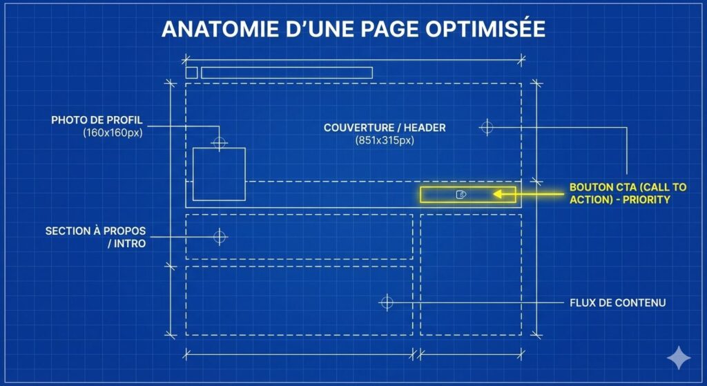 Schéma technique de l'optimisation d'une fan page professionnelle