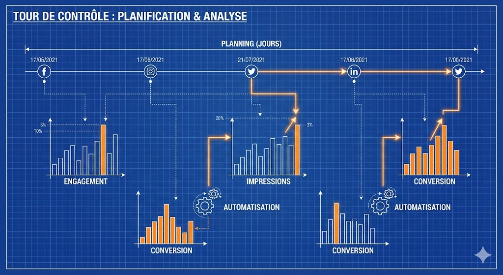 Schéma technique de planification IA et analytique