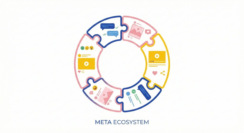 L'écosystème Meta regroupant Facebook Instagram et WhatsApp