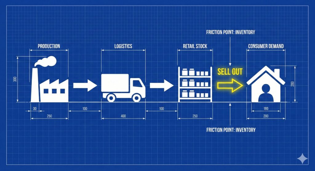 Schéma technique du flux Sell In Sell Out