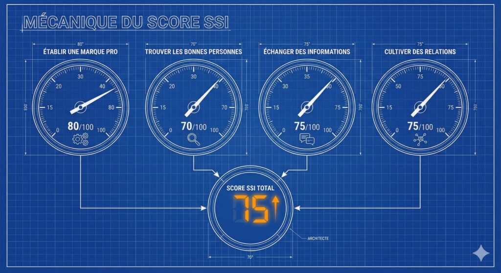Schéma technique du Social Selling Index LinkedIn KPI prospection