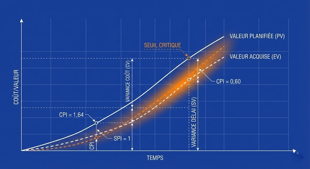 Analyse de la valeur acquise (EVMS) et indicateurs CPI SPI