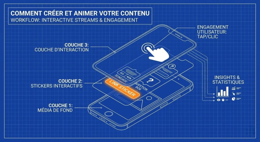 Schéma technique des stickers interactifs et de l'engagement